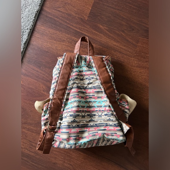 Vintage Mudd Aztec Print Canvas Backpack with Faux Leather Trim - Picture 2 of 2